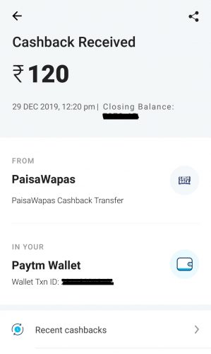 PaisaWapas PayTM Offer