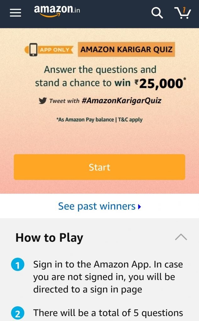 Amazon Karigar Quiz Answers Win ₹25,000 Today Quiz of the Week