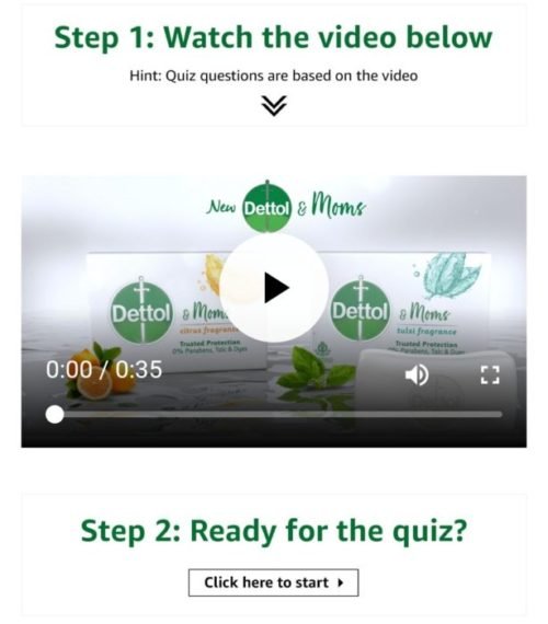 Amazon Dettol & Moms Quiz Answers